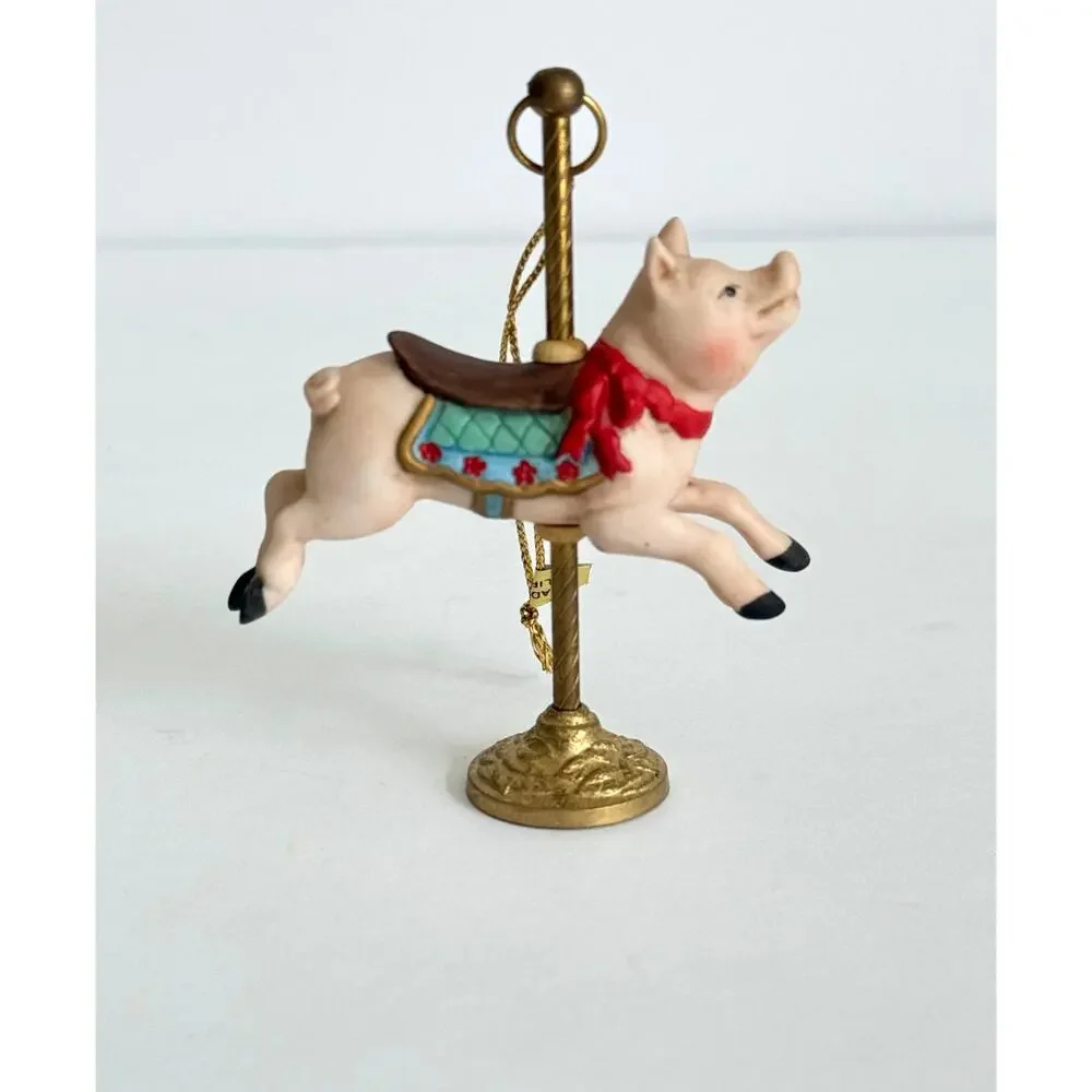 Vintage Carousel Pig Ornament with Brass Stand Carousel Memories Willitts Design